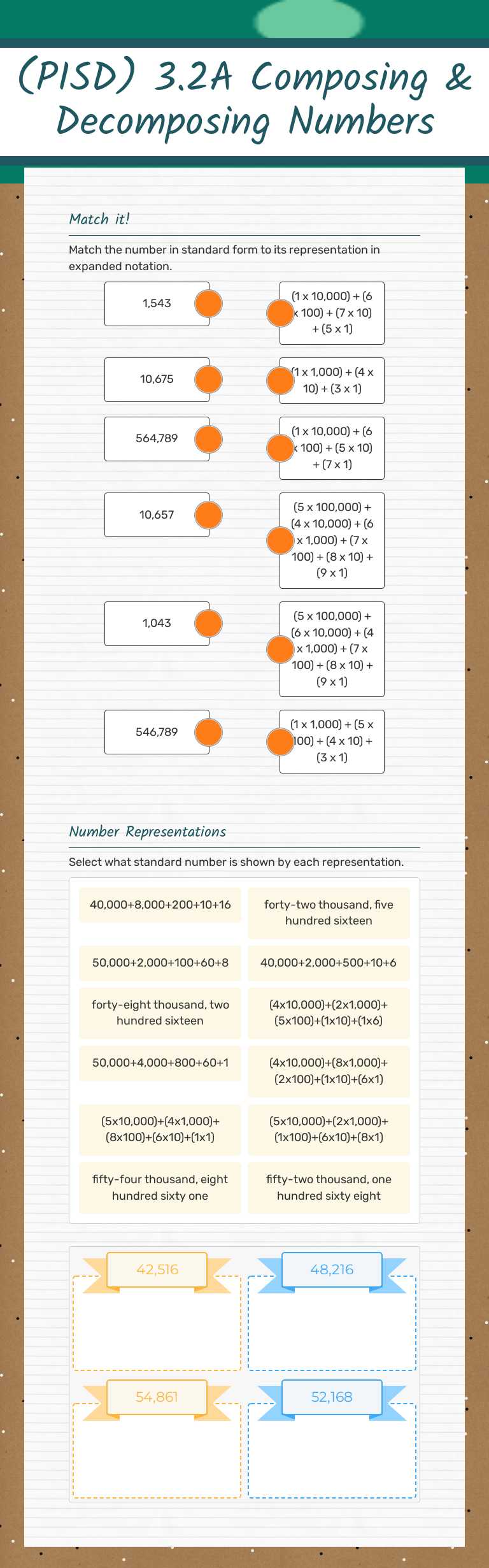 (PISD) 3.2A Composing & Decomposing Numbers Grade 3 worksheet preview