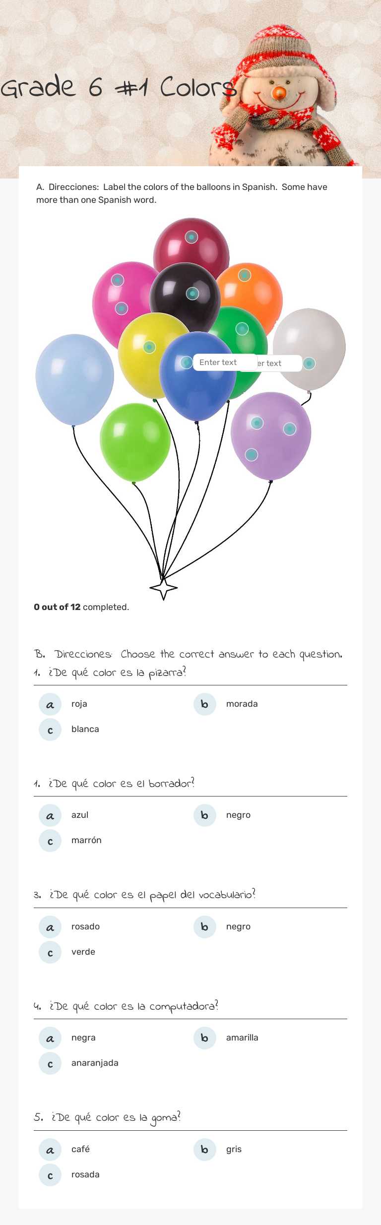Grade 6 #1 Colors Grade 6 worksheet preview