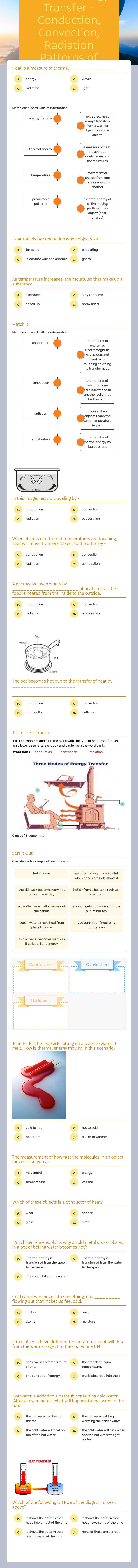 Thermal Energy  Transfer - Conduction, Convection, Radiation Patterns of Thermal Energy worksheet preview image