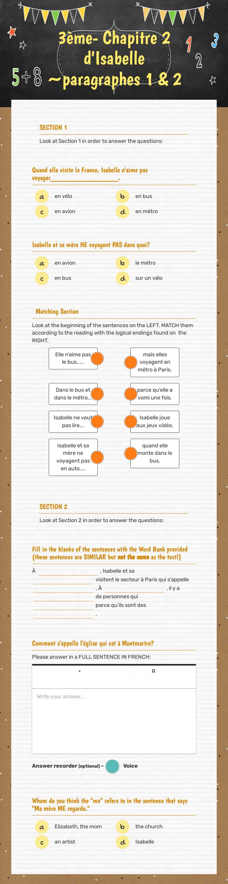 3ème- Chapitre 2 d'Isabelle ~paragraphes 1 & 2 worksheet preview image