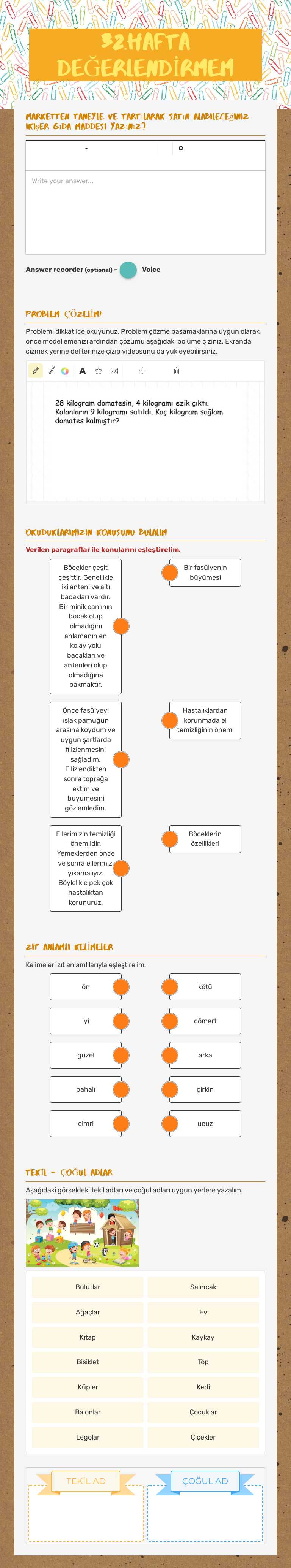 32.HAFTA DEĞERLENDİRMEM Grade 2 worksheet preview