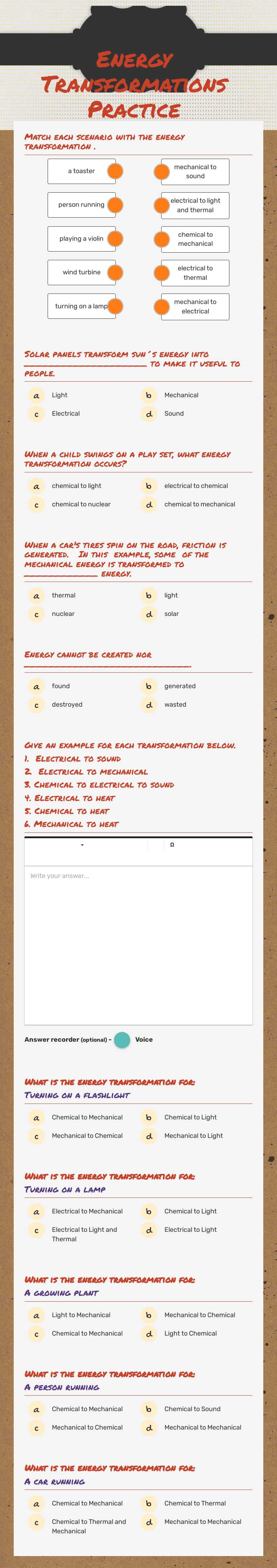 Energy Transformations Practice worksheet preview image