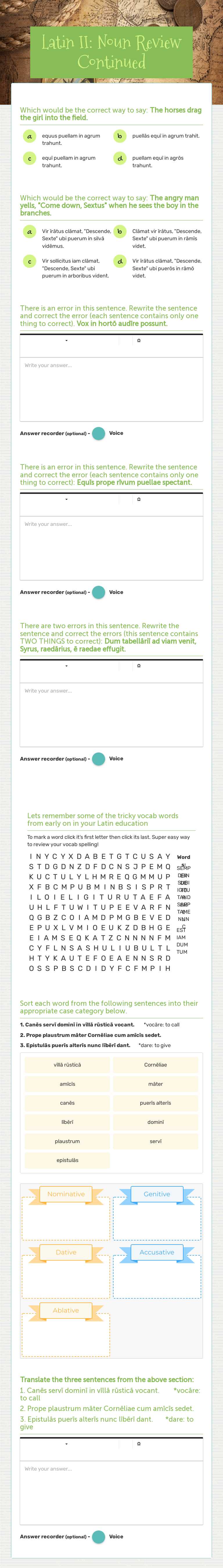 Latin II: Noun Review Continued Grade 10 worksheet preview