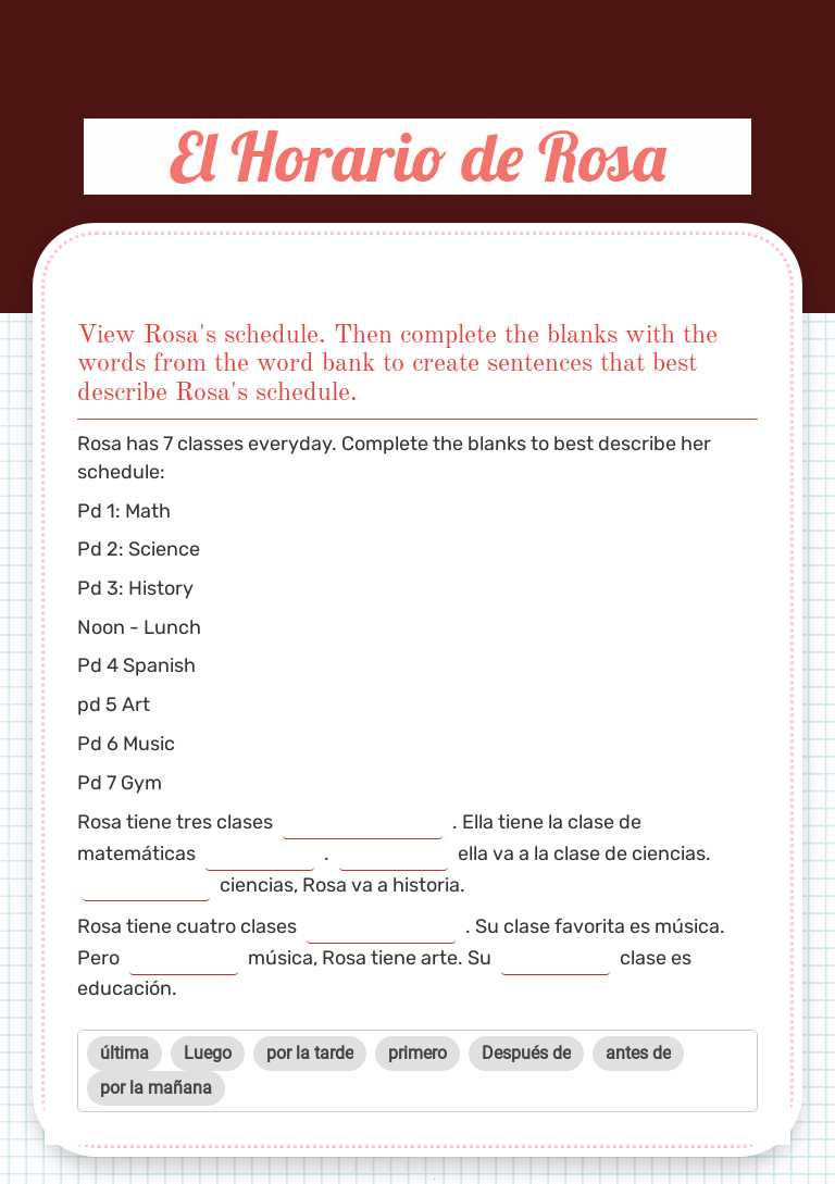 El Horario de Rosa worksheet preview image