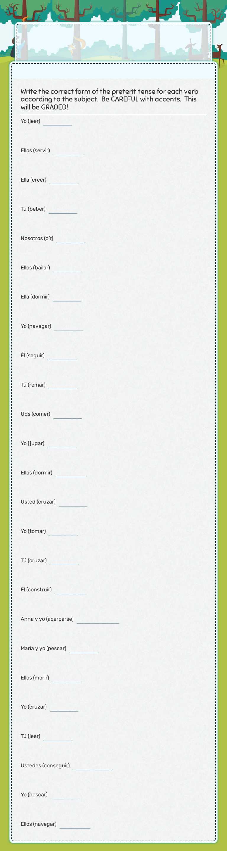 Regular Preterit Grade 12 worksheet preview