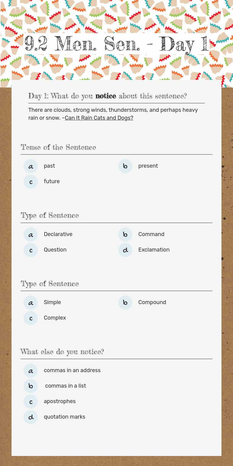 9.2 Men. Sen. - Day 1 Grade 3 worksheet preview