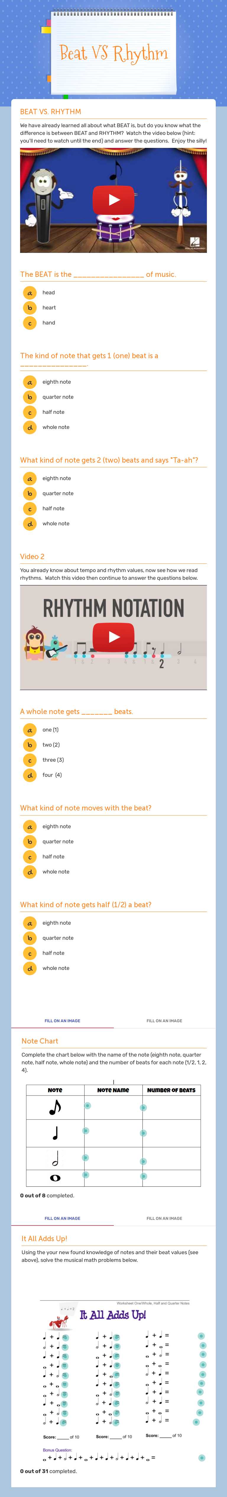 Beat VS Rhythm Grade 5 worksheet preview