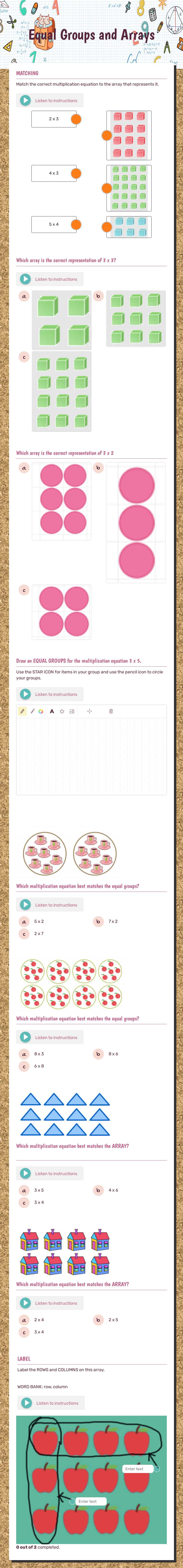 Equal Groups and Arrays worksheet preview image