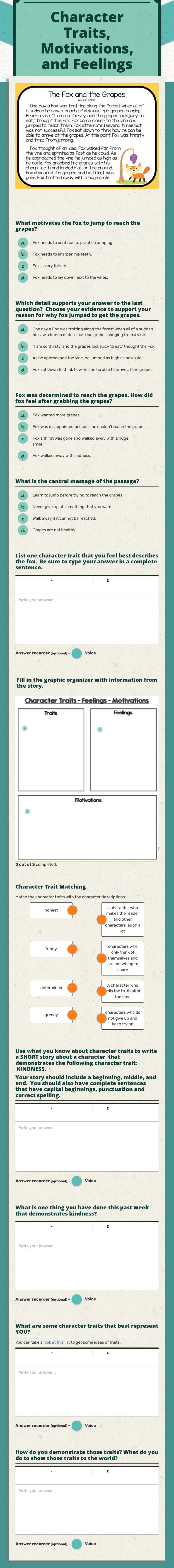 Character Traits, Motivations, and Feelings worksheet preview image