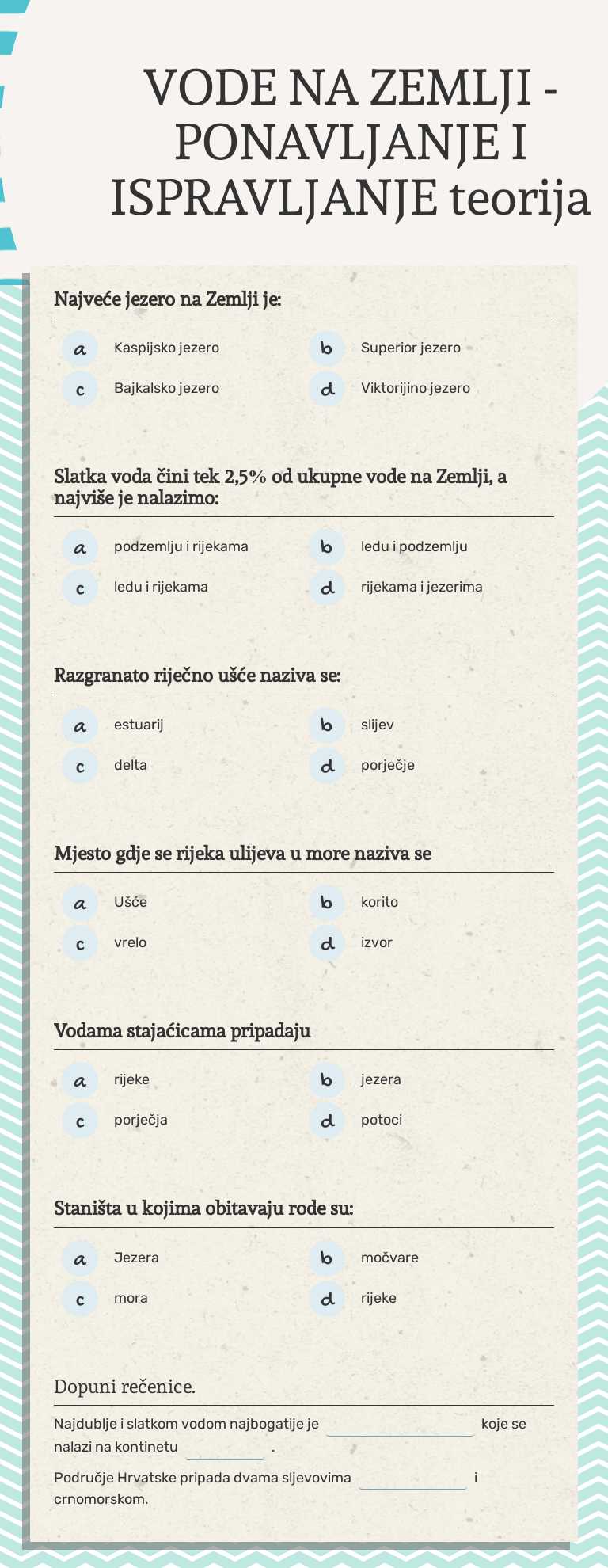 VODE NA ZEMLJI - 
PONAVLJANJE
I ISPRAVLJANJE 
teorija Grade 5 worksheet preview