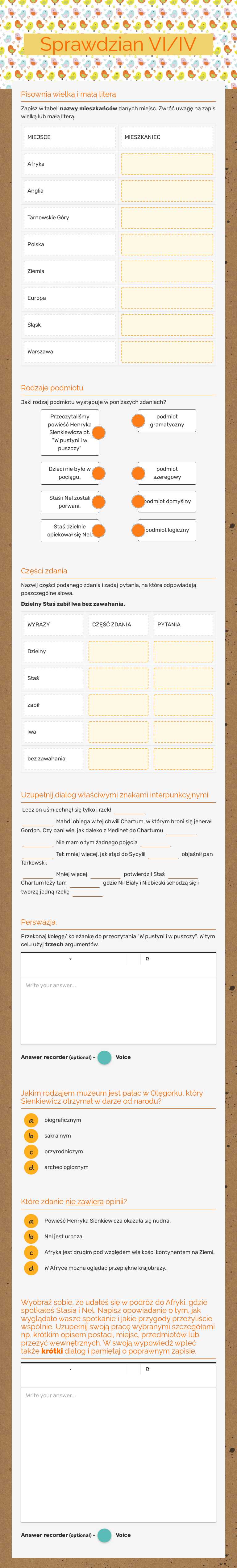 Sprawdzian VI/IV worksheet preview image
