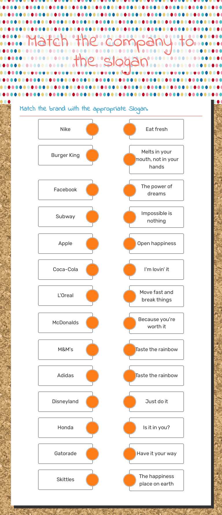 Match the company to the slogan worksheet preview image