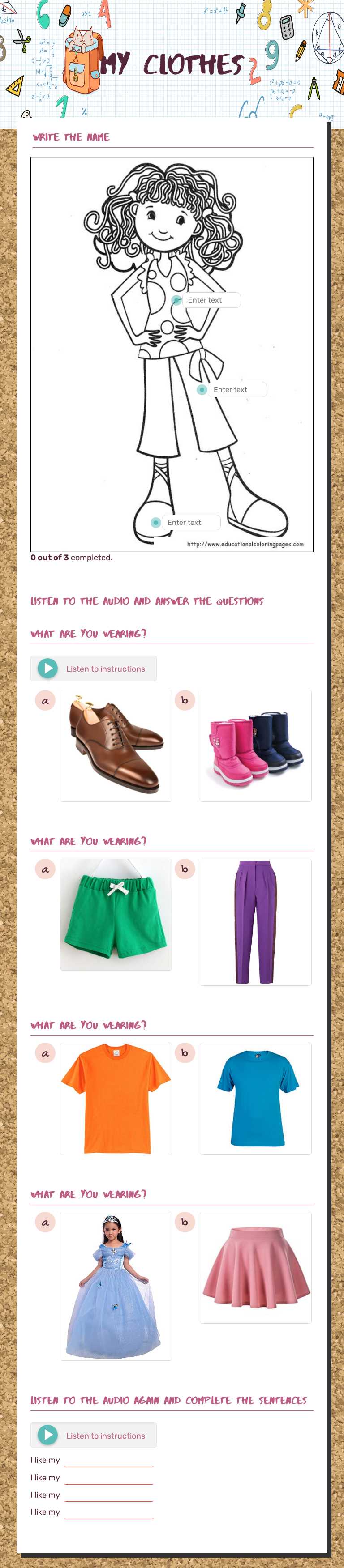 my clothes Grade 1 worksheet preview