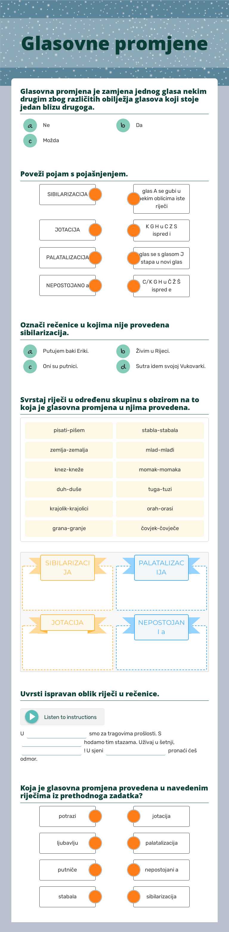 Glasovne promjene worksheet preview image