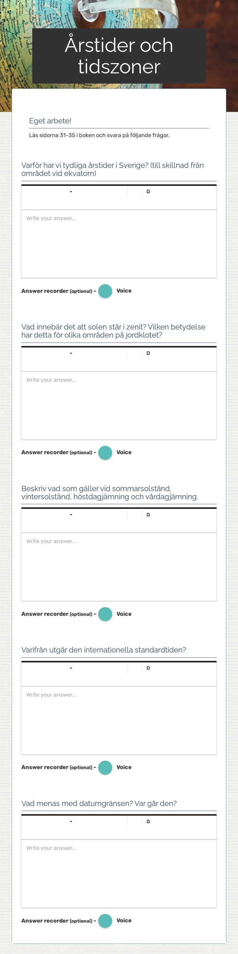 Årstider och tidszoner worksheet preview image
