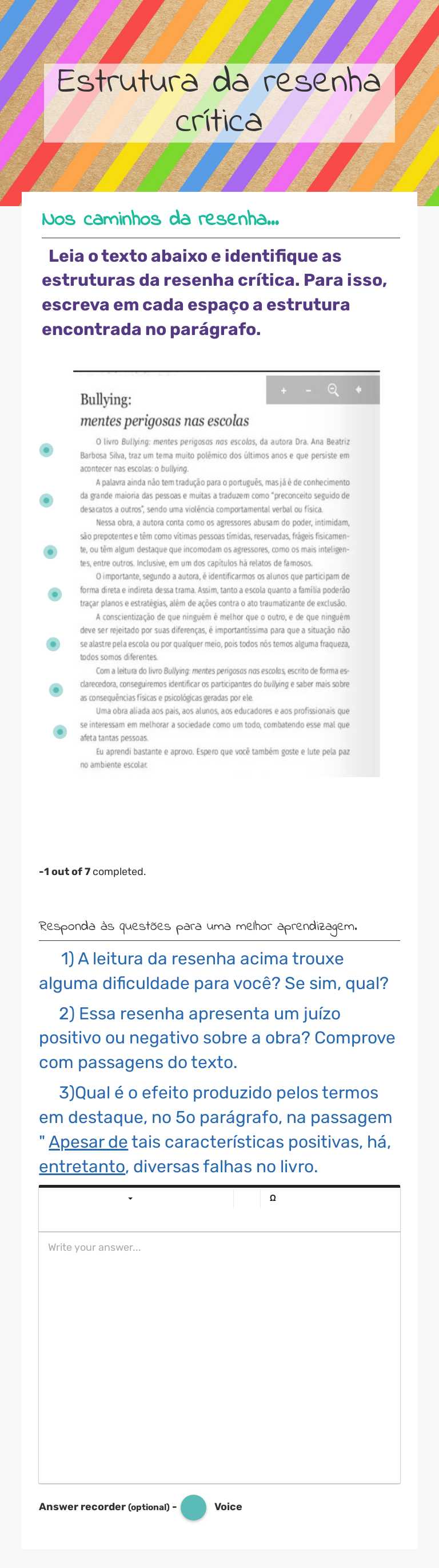 Estrutura da resenha crítica worksheet preview image