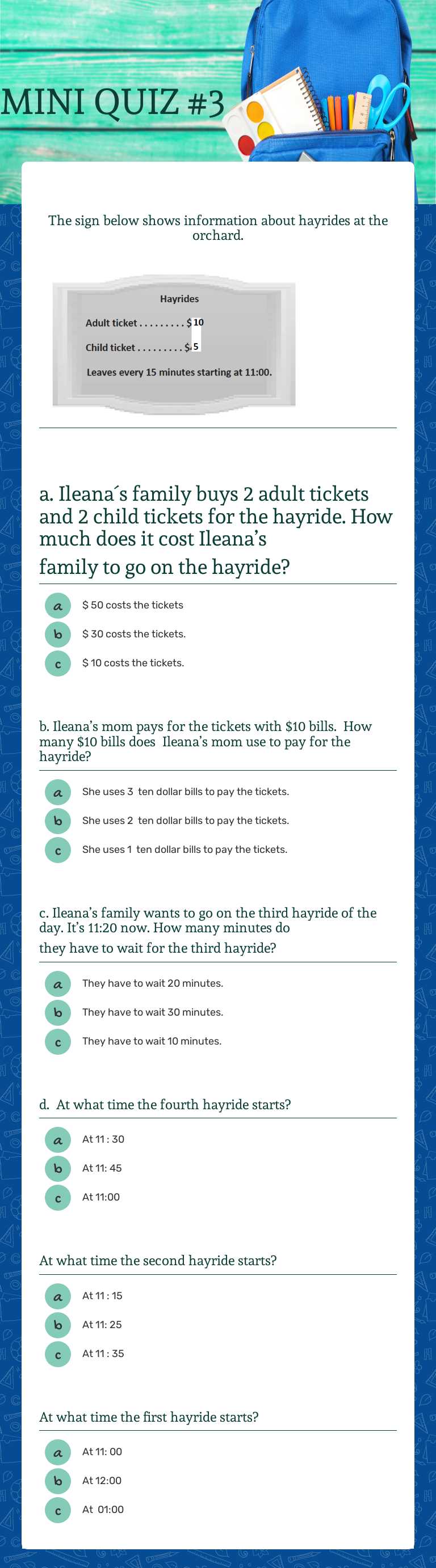 MINI QUIZ #3 worksheet preview image
