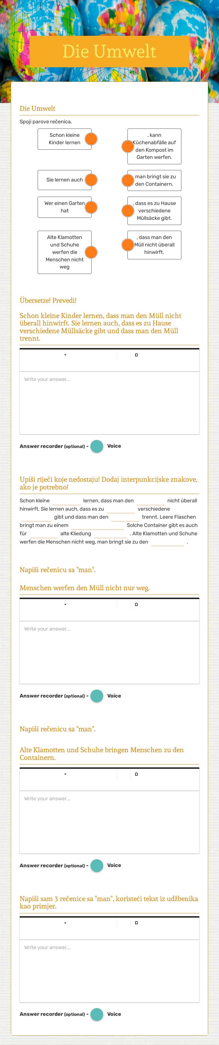 Die Umwelt worksheet preview image