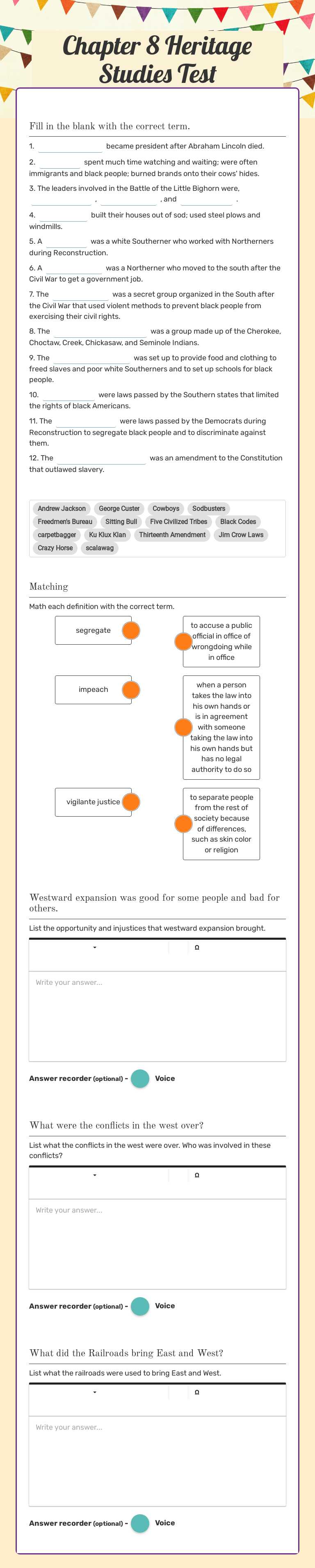 Chapter 8 Heritage Studies Test Grade 5 worksheet preview
