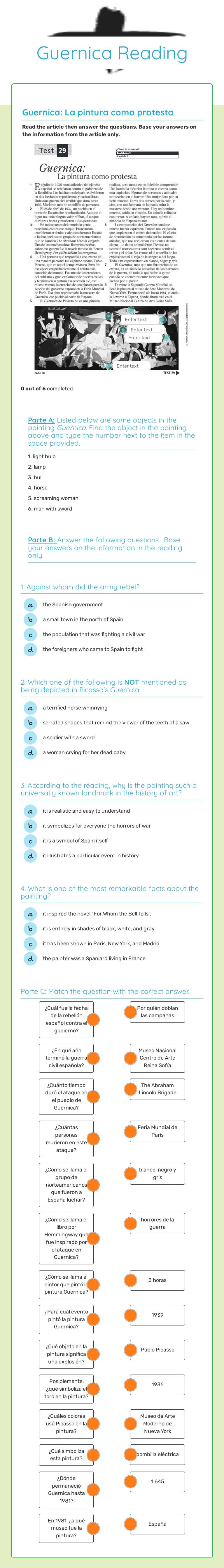Guernica Reading worksheet preview