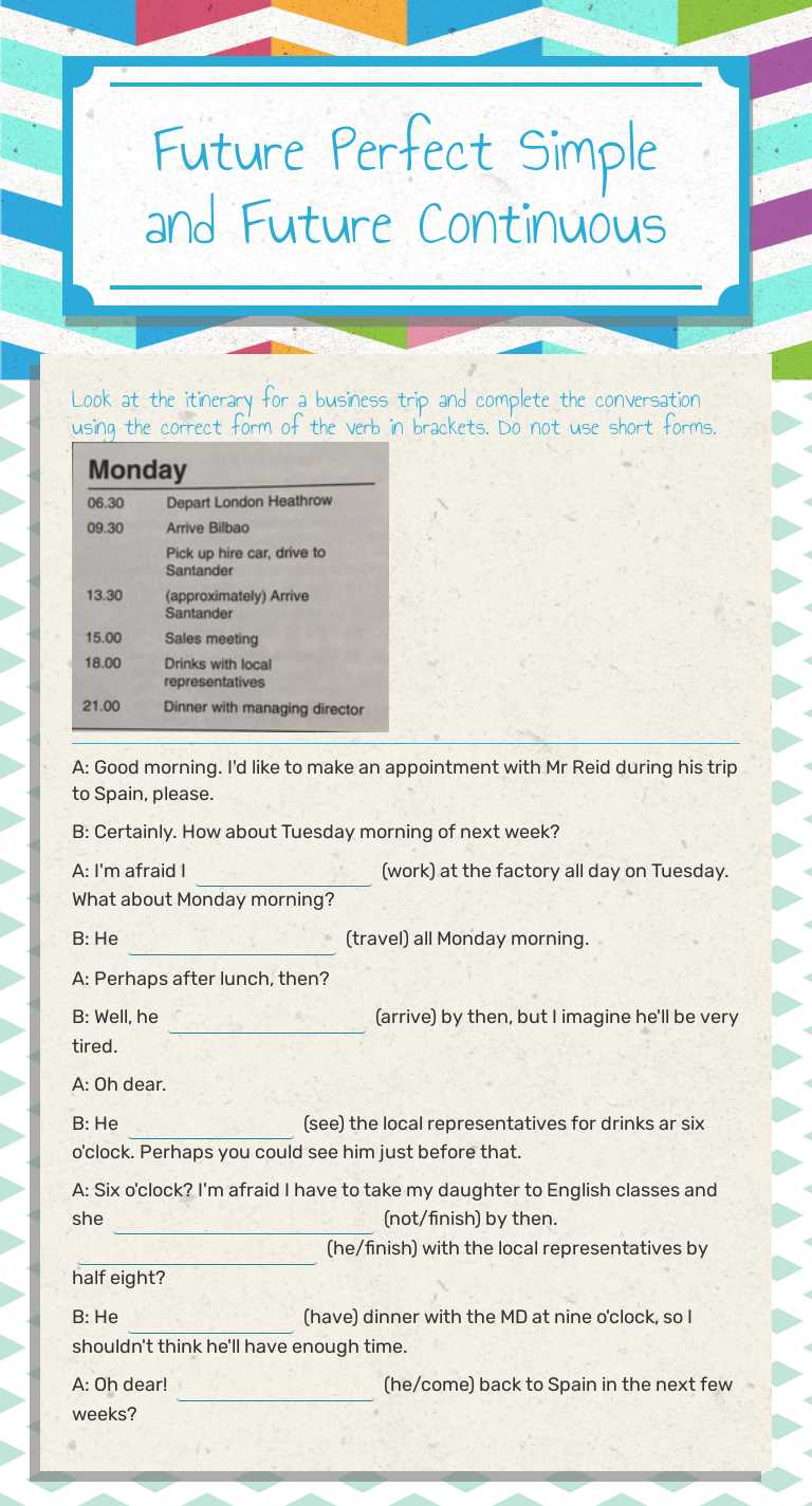 Future Perfect Simple and Future Continuous Grade 10 worksheet preview
