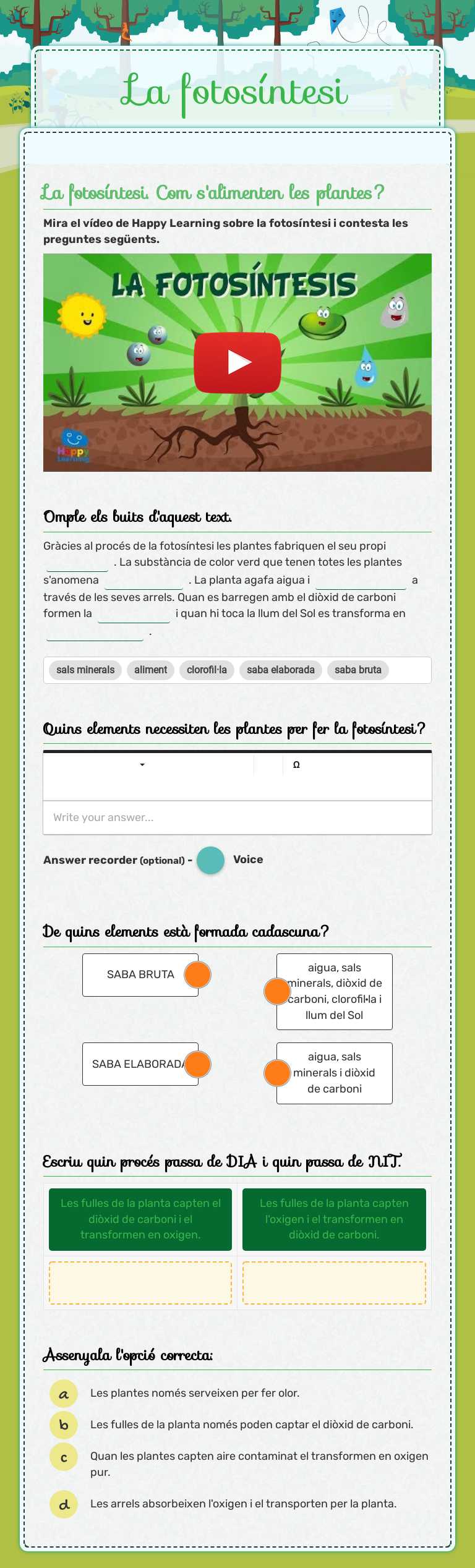 La fotosíntesi worksheet preview image