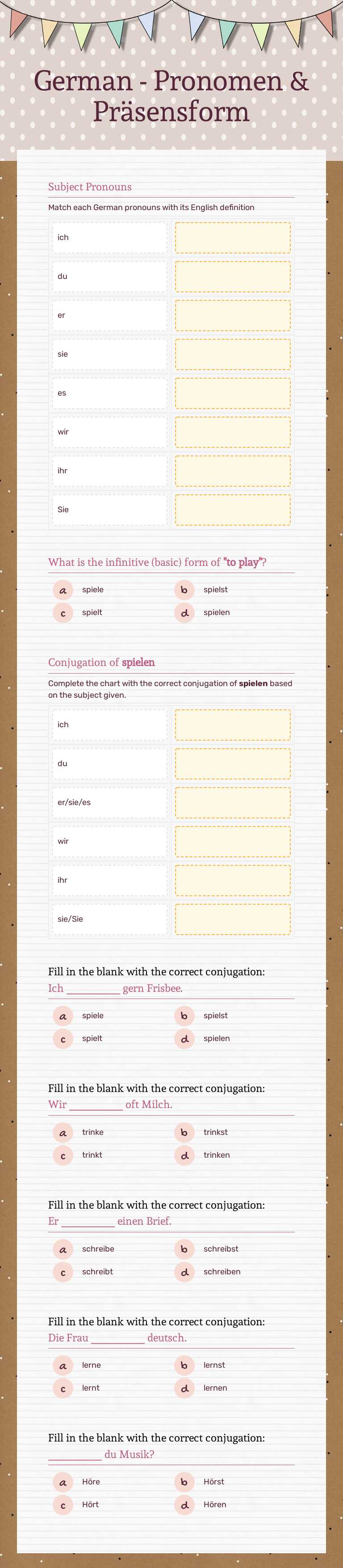 German - Pronomen & Präsensform worksheet preview image