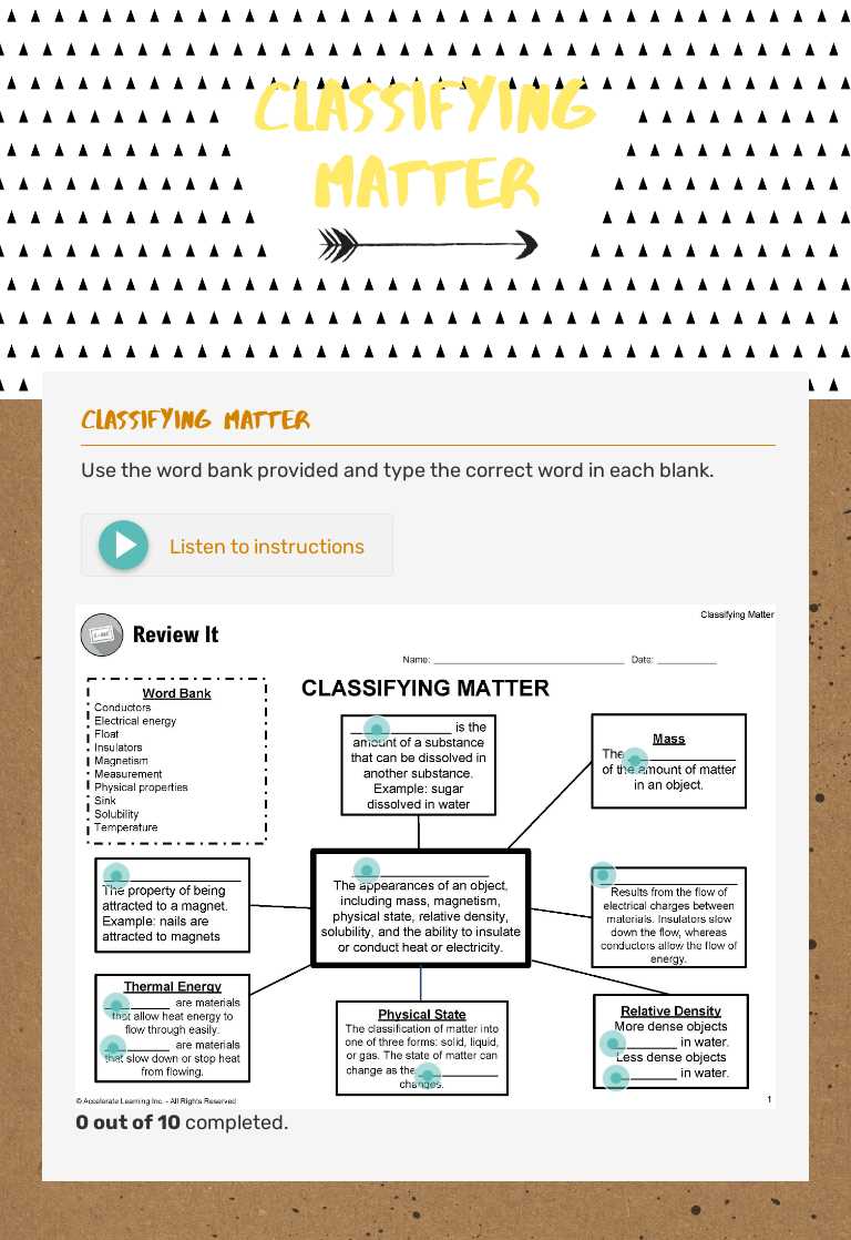 Classifying Matter worksheet preview image
