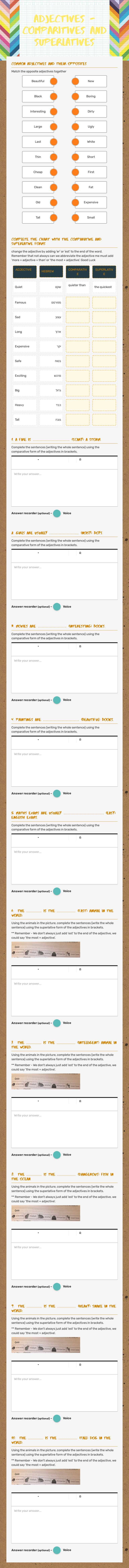 Adjectives - comparitives and superlatives worksheet preview image