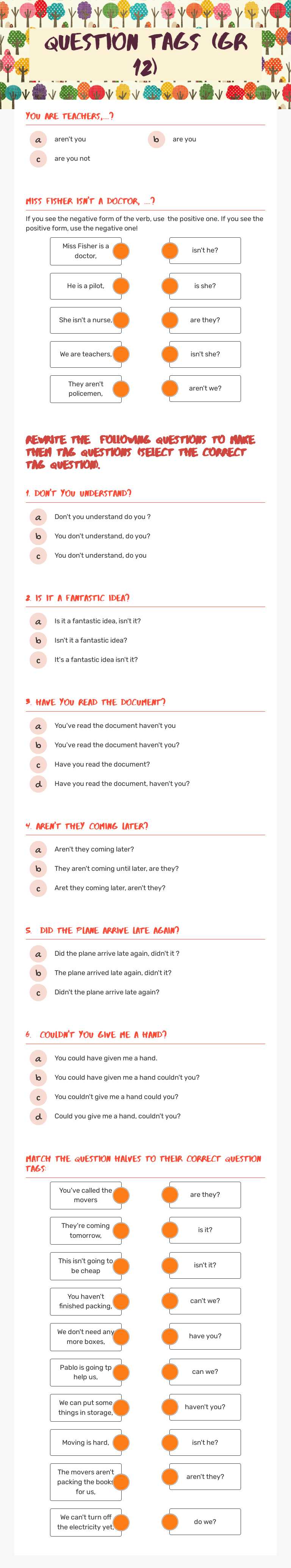 Question tags (GR 12) worksheet preview image