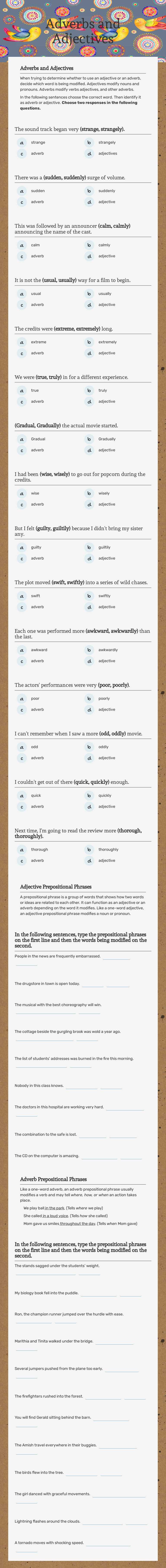 Adverbs and Adjectives worksheet preview image