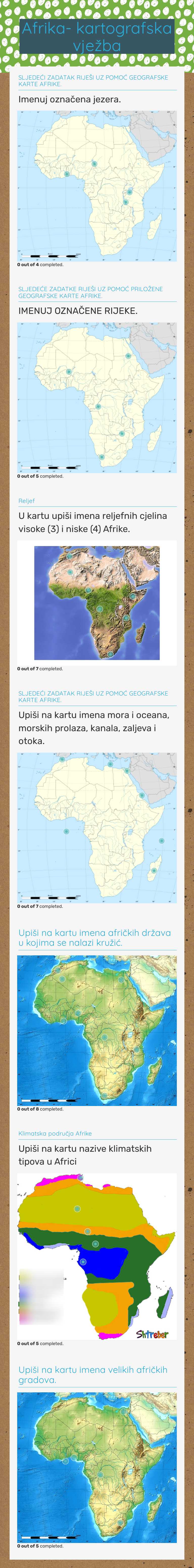 Afrika- kartografska vježba worksheet preview image