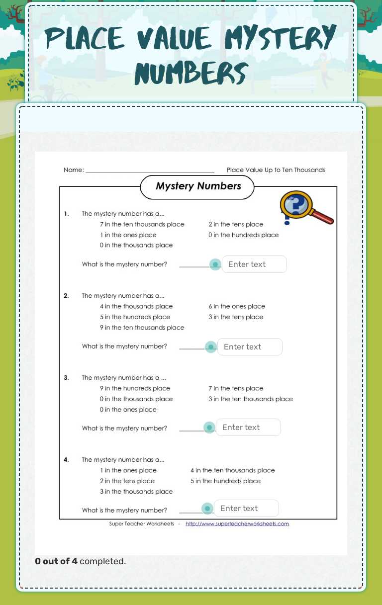 Place Value Mystery Numbers worksheet preview image
