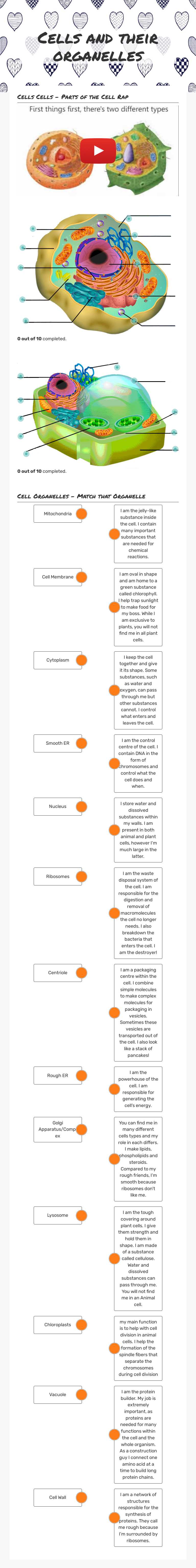 Cells and their organelles worksheet preview image