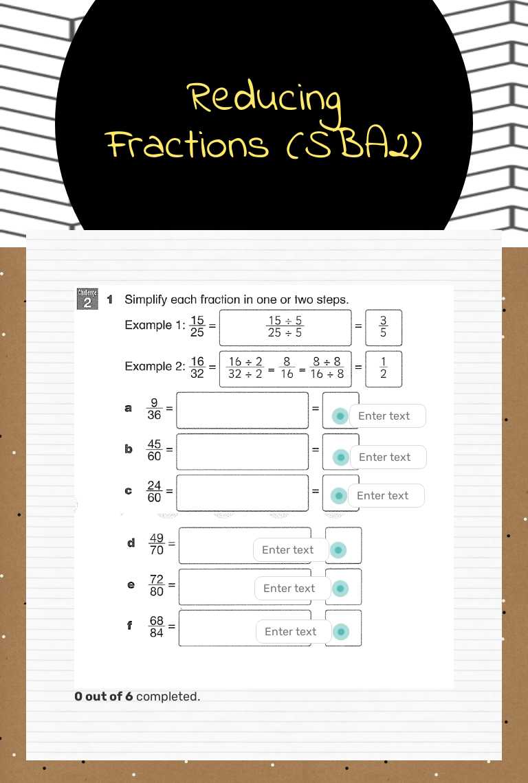 Reducing Fractions (SBA2) worksheet preview image