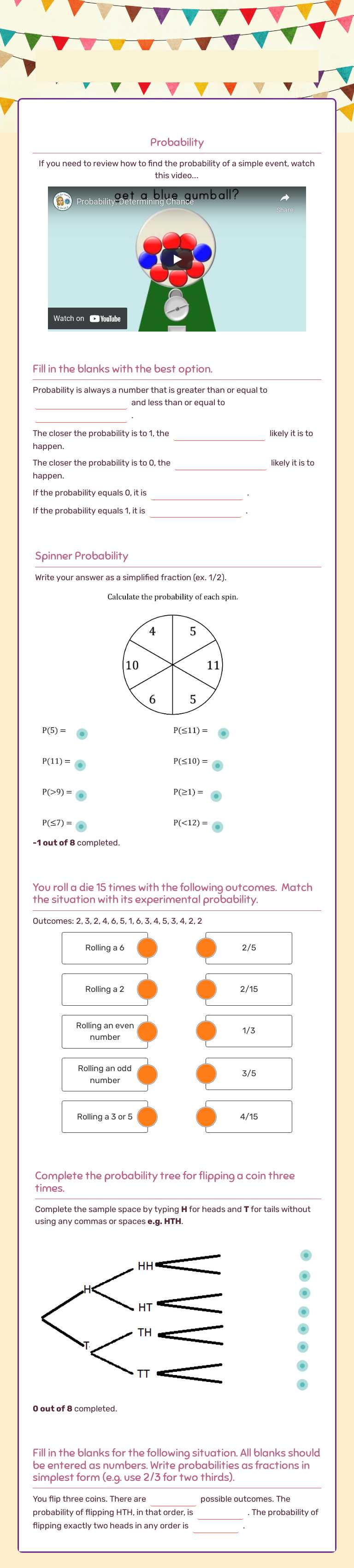 Probability Review worksheet preview image