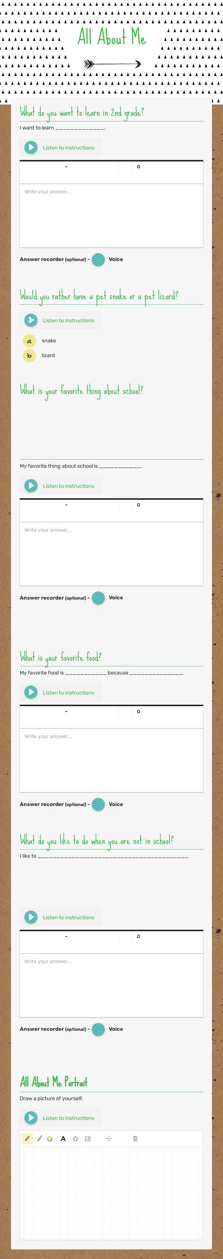 All About Me Grade 2 worksheet preview