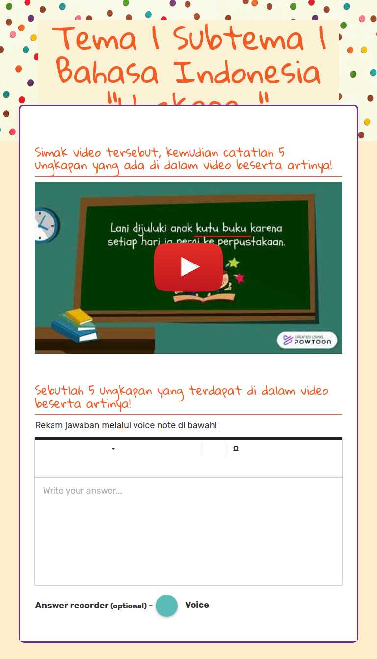 Tema 1 Subtema 1
Bahasa Indonesia
"Ungkapan" worksheet preview image