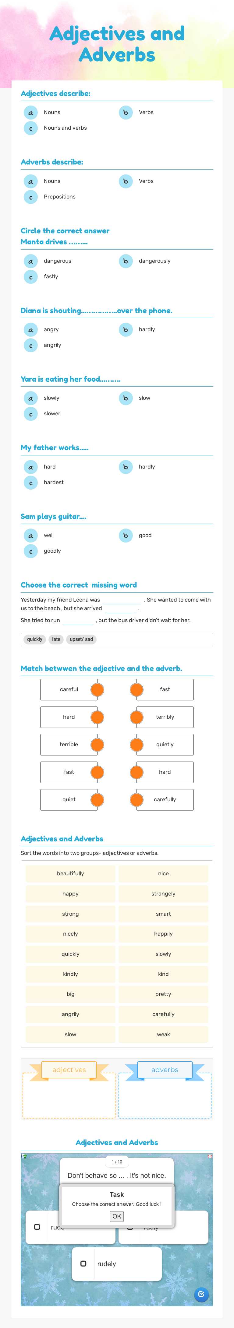 Adjectives and Adverbs Grade 6 worksheet preview