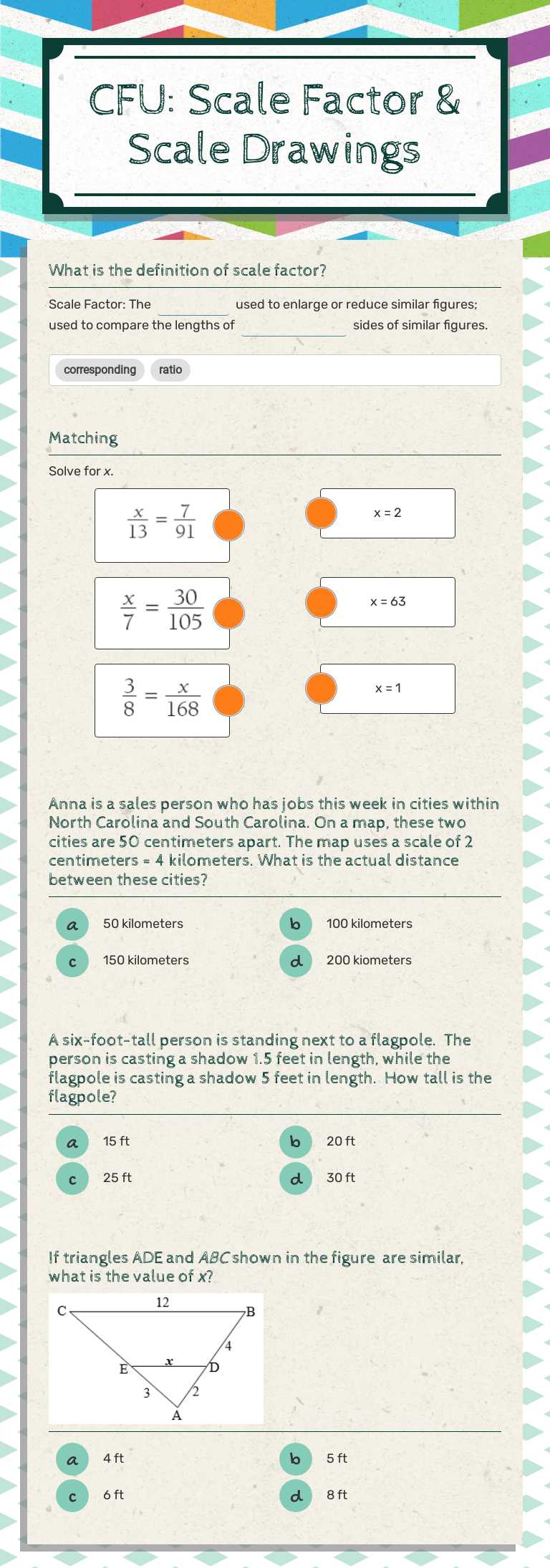 CFU: Scale Factor & Scale Drawings worksheet preview image