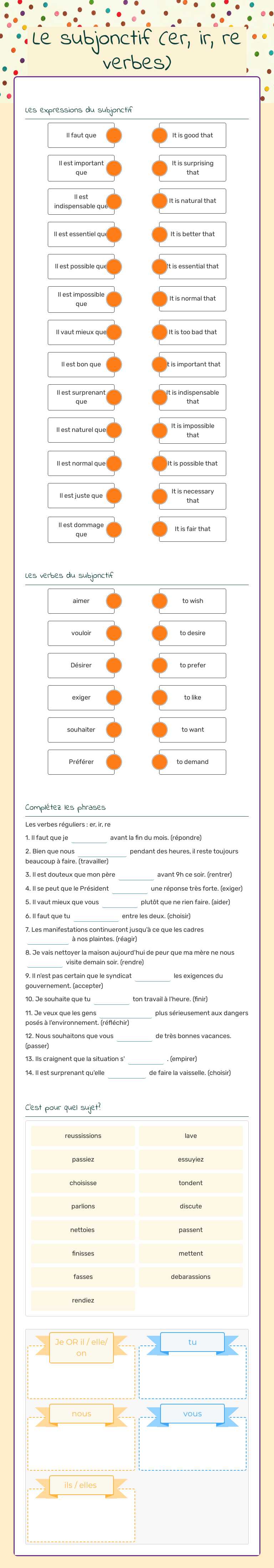 Le subjonctif 
(er, ir, re verbes) worksheet preview image