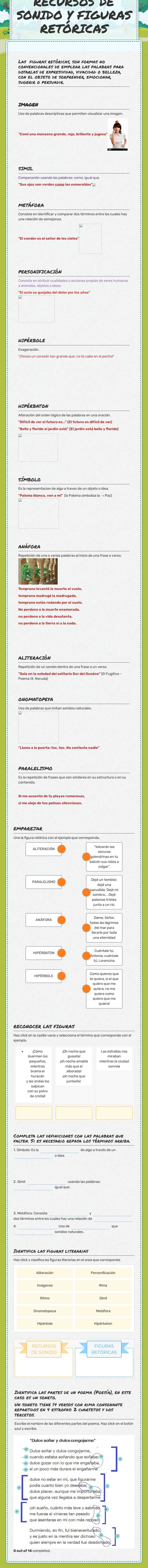 SFS III Bl.8 RECURSOS DE SONIDO Y FIGURAS RETÓRICAS Grade 12 worksheet preview