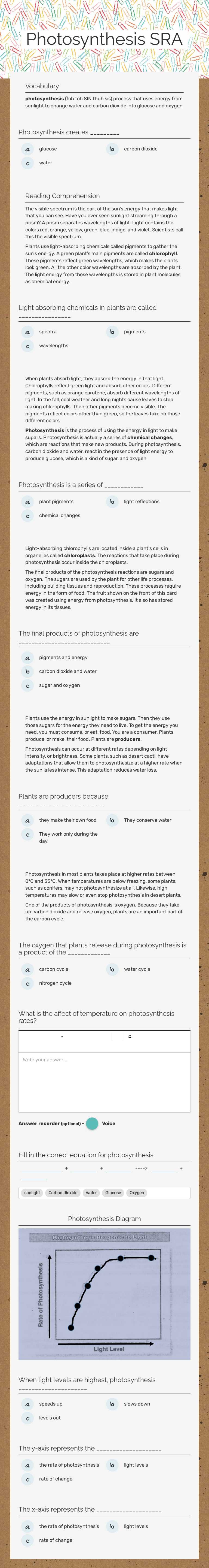 Photosynthesis SRA worksheet preview image