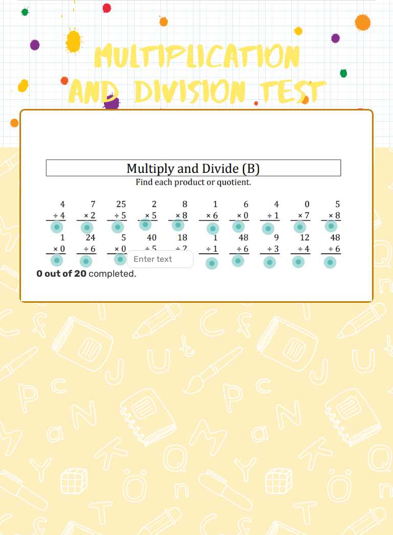 Multiplication and Division Test worksheet preview image