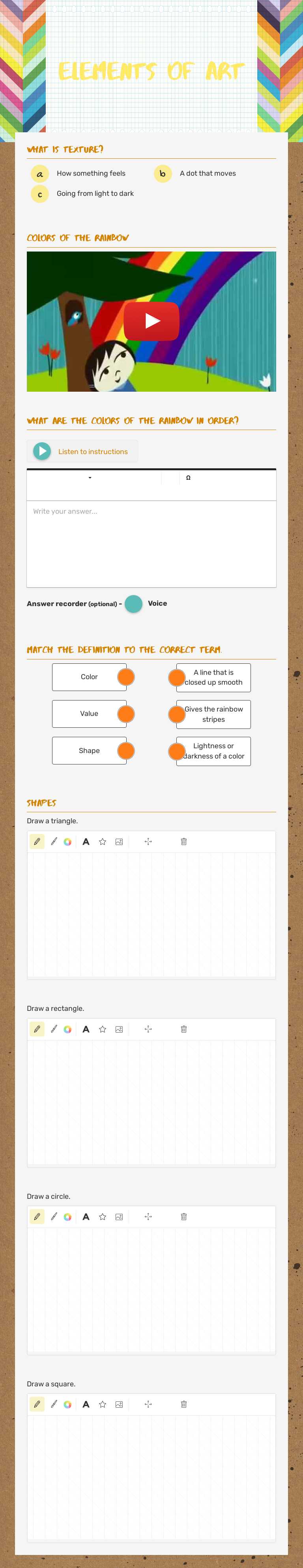 Elements of Art Grade 2 worksheet preview