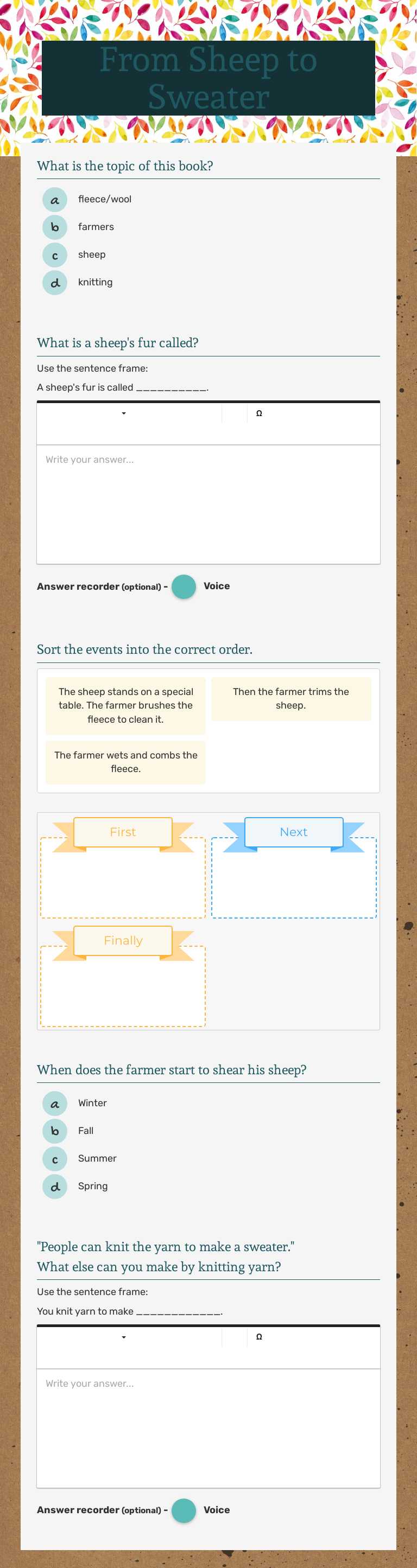 From Sheep to Sweater Grade 2 worksheet preview
