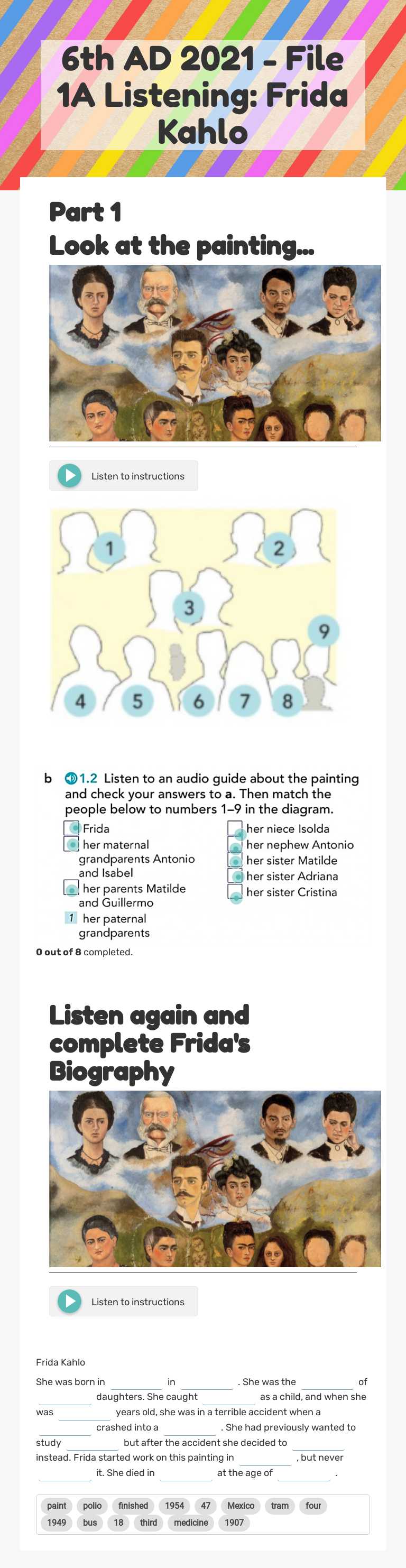 6th AD 2021 - File 1A Listening: Frida Kahlo worksheet preview image