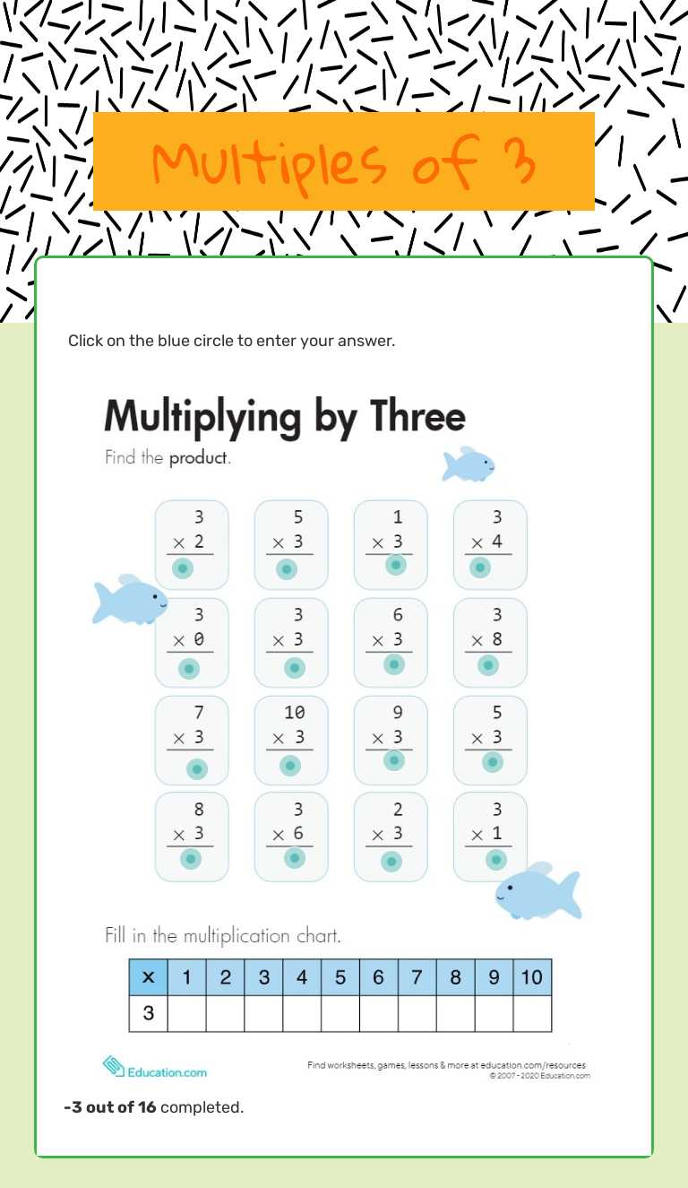 Multiples of 3 worksheet preview image