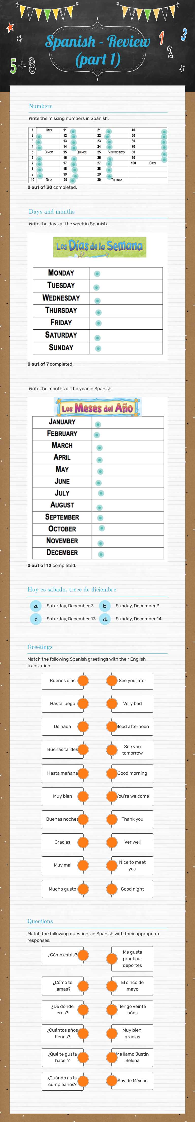 Spanish - Review (part 1) worksheet preview image
