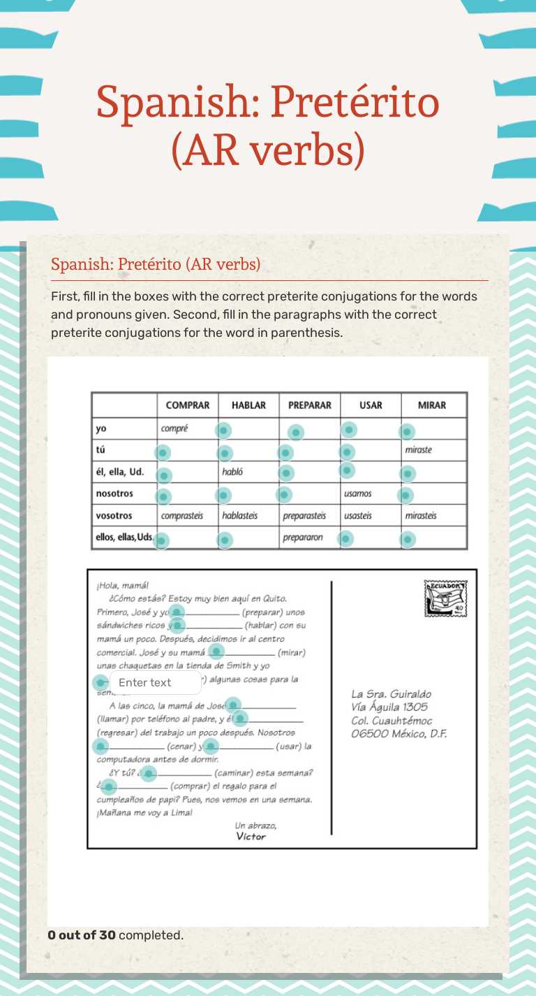 Spanish: Pretérito (AR verbs) worksheet preview image